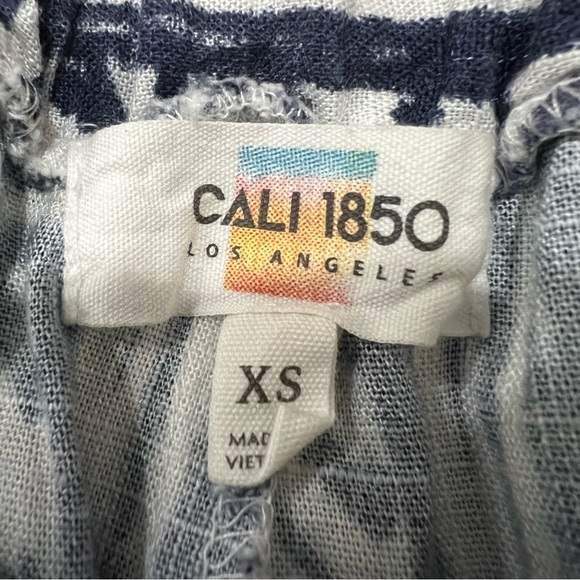 Cali1850 XS Women's Blue and White Aztec Bohemian Paper Bag Linen Pants R6 - Picture 7 of 8